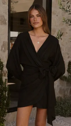 Myra Long Sleeve Mini Dress - Black