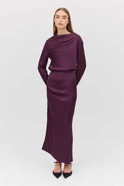 AUBERGINE SATIN AMITY SKIRT
