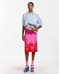 Floral Print Midi Skirt (Pink/Red)