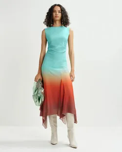 Tie-Dye Print Midi Dress (Burnt Orange/Light Blue)