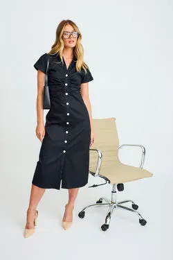 Inspiring Midi Shirt Dress in Black Cotton Blend