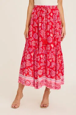 Vivi Maxi Skirt in Red Multi Boho Print