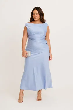 Rosé Nights One Shoulder Maxi Dress in Ice Blue Satin