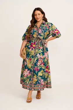 Wandering Wildflower Maxi Dress in Green with Multi Floral