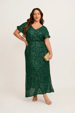 Glistening Hour Reversible Maxi Dress in Emerald Sequin