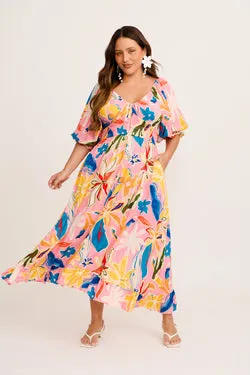 Corali Maxi Dress in Pink with Multi Print