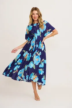 Elegance Echo Maxi Dress in Navy with Blue Floral