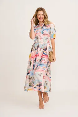 Sundrop Midi Shirt Dress in Multi Pink Resort Print