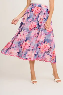 Painted Riveria Maxi Skirt in Blue with Lilac Floral