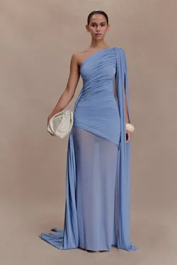 Asher Slinky One Shoulder Maxi Dress - Cornflower Blue