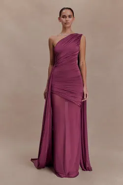 Asher Slinky One Shoulder Maxi Dress - Neutral Plum