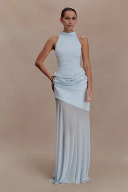 Portia Scuba And Mesh Maxi Skirt - Pale Blue
