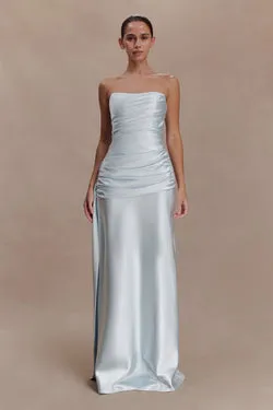 Sarah Strapless Maxi Dress With Waist Tie - Ice Blue