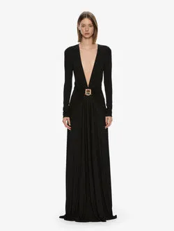 Bezel Quartz Ruched Long Sleeve Dress