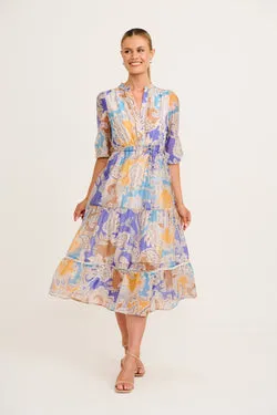 Ramsey Midi Dress in Blue Multi Paisley Print