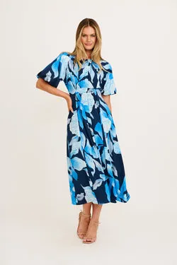 Sundown Soul Midi Dress in in Navy with Blue Floral