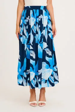 Dreambound Maxi Skirt in Navy with Blue Floral