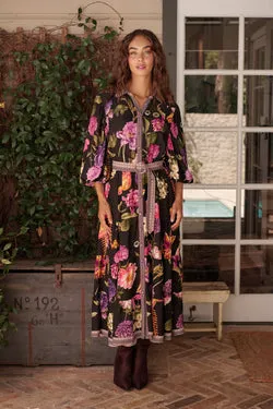 Evening Serenade Maxi Dress in Black with Multi Floral