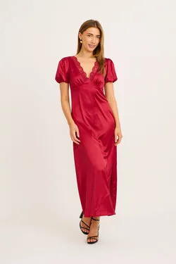 Lover Girl Maxi Dress in Wine Satin