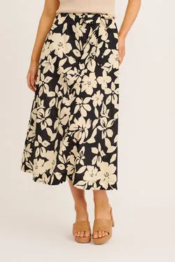 Statement Maxi Skirt in Cream with Black Floral Cotton