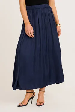 Dream Luxe Maxi Skirt in Navy Satin