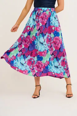 Dream Luxe Maxi Skirt in Multi Watercolour Satin
