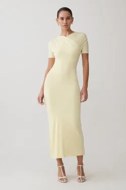 Junie Cross-Over Neck Slinky Maxi Dress - Lemon
