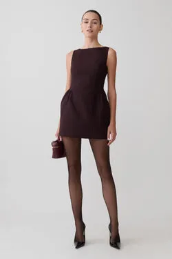 Hallie Boat Neck Mini Dress - Plum Pinstripe
