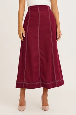 Sharp Hour Maxi Skirt in Wine Linen Blend