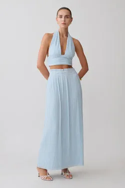 Amaris Gathered Plisse Maxi Skirt - Pale Blue