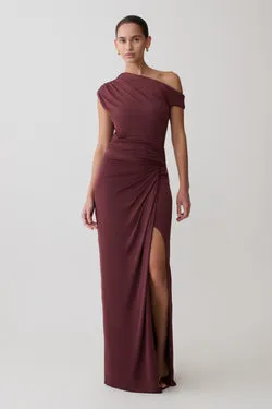 Alyn Off Shoulder Draped Maxi Dress - Dark Plum