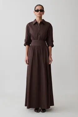 Isolde Long Sleeve Cotton Maxi Dress - Dark Chocolate