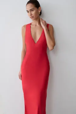 Esme Plunge Satin Maxi Dress - Red