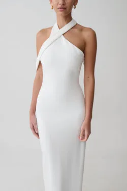 Sable Crossover Crepe Midi Dress - White