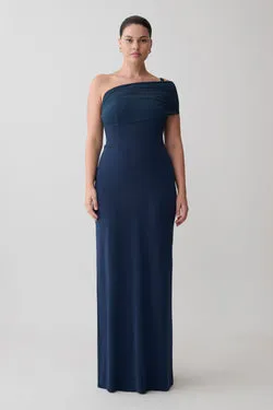 Hanh One Shoulder Mesh Maxi Dress - Ink Blue