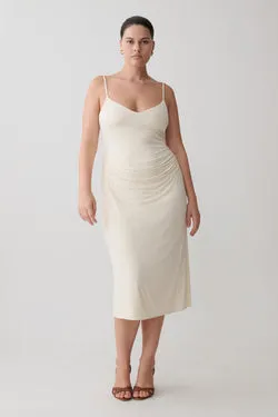 Vina Gathered Jersey Midi Dress - Ivory