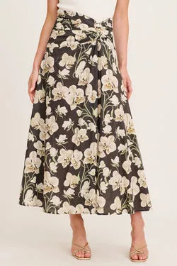 Dusk to Dawn Maxi Skirt in Green Floral Print Cotton