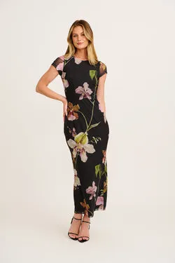 Ellisah Maxi Dress in Black Multi Floral Mesh