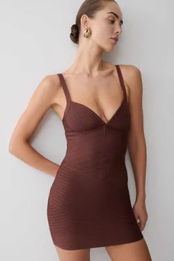 Maison Bandage Knit Mini Dress - Chocolate