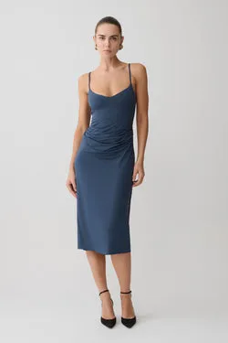 Vina Gathered Jersey Midi Dress - Ink Blue
