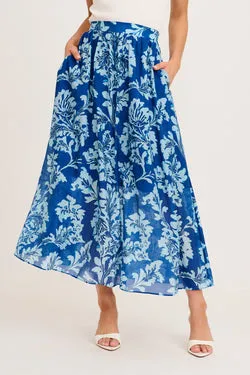 Days In Bloom Maxi Skirt in Blue Floral