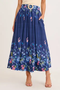 Floating Clouds Maxi Skirt in Navy Floral