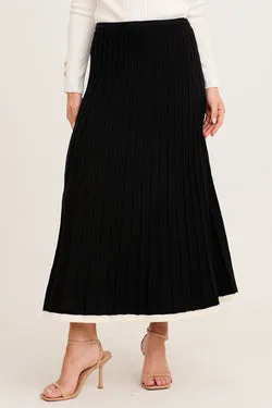 Aisling Maxi Knit Skirt in Black Pleated Cotton Blend