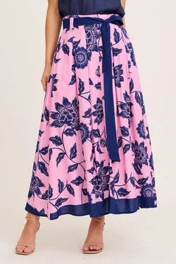 Lakelyn Maxi Skirt in Pink with Navy Floral