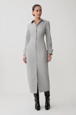 Dorian Fitted Shirt Midi Dress - Charcoal Marle