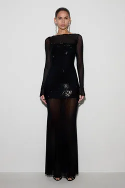 Lior Mesh Maxi Dress With Hotfix - Black