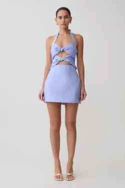 Ella Bow Detail Halter Mini Dress - Periwinkle Blue