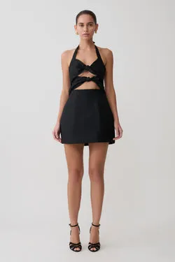Ella Bow Detail Halter Mini Dress - Black