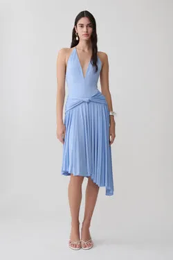 Zelda Asymmetric Slinky Midi Dress - Cornflower Blue