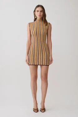 Meggie Striped Sleeveless Mini Dress - Orange/Chocolate